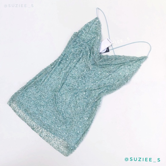 Retrofete Mich Sequin Beaded Embellished Green Cowl Neck Mini Dress XL NWT - Picture 8 of 16